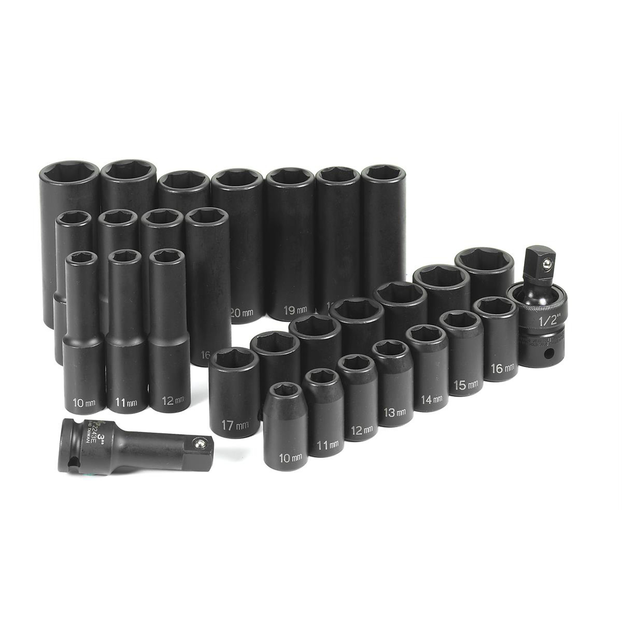 Grey Pneumatic 30-Pc. 1/2in. Drive Standard Deep Length Metric Socket Set — Chrome-Molybdenum Steel, Includes Universal Joint and 3in. Extension, Model# GRE1430MRD